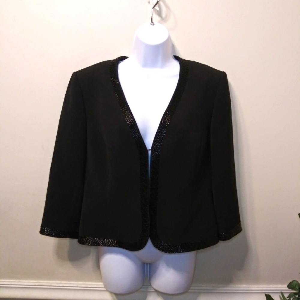 Alex Marie Black Sparkly Sequin Trimmed, Special Occasion/Black Tie Blazer